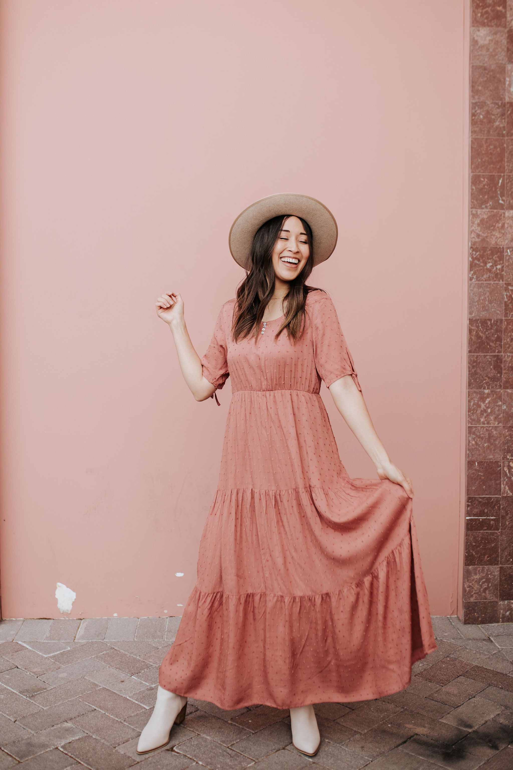 the pink desert tiered maxi dress in ...